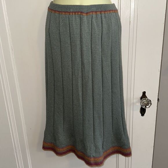 Vtg  70s/80s Venice brand green orange & pink open front sweater & skirt outfit - Picture 5 of 7